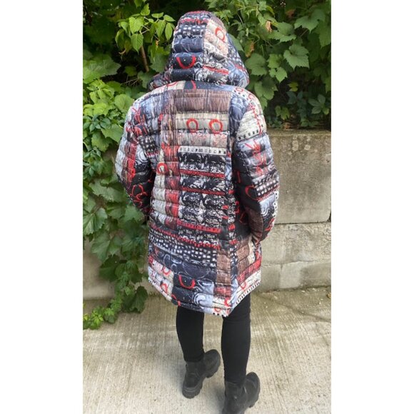 Simply Art Dolcezza Long Red Jacket Coat Large Abstract Pattern Jacket Canadian - Picture 4 of 14